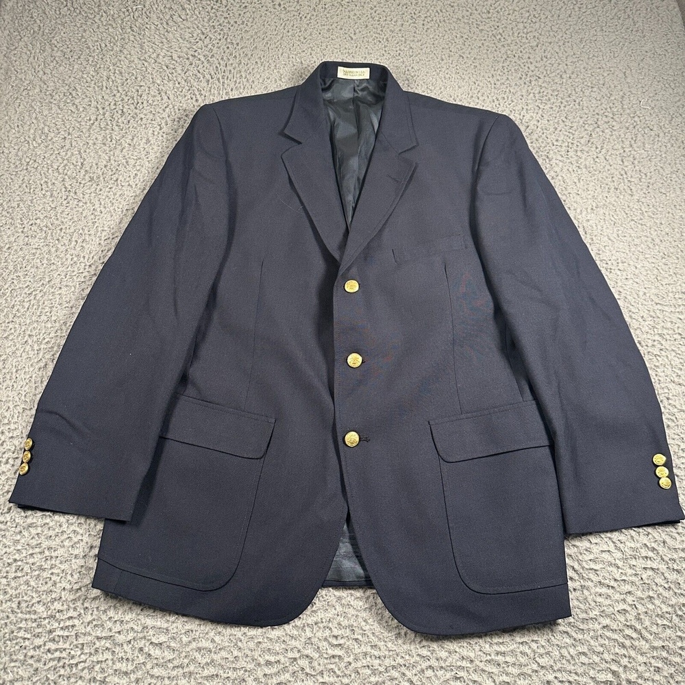 Vintage Orvis Hopsack Knit Wool Blend Blazer Mens 44R Navy Blue Sport Coat